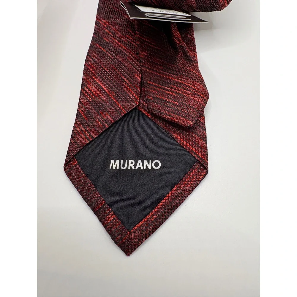 Murano Mens Silk Necktie Red Black Textured Space Dye Pattern ST5TM110 NWT